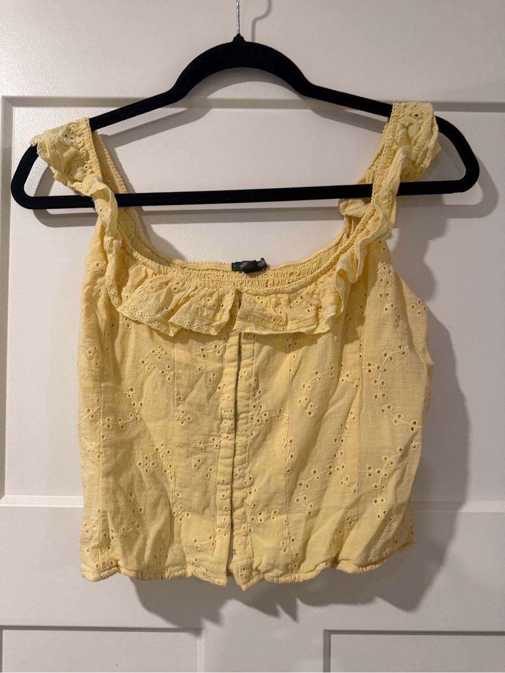 wild fable Pale Yellow Eyelet Ruffle Crop Top